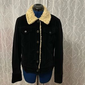 Gap Fleece Lined Black Velvet Jean Jacket Style Cropped Coat